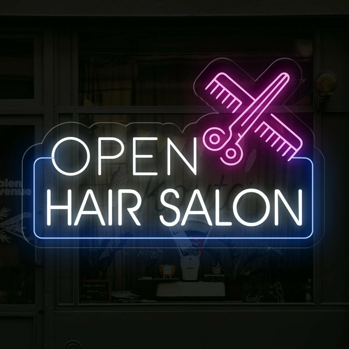 Hair Salon Open LED Neon Sign | Outdoor Business Signage - NEONXPERT