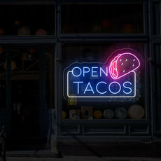 Open Tacos Neon Sign | Irresistible Illumination for Your Taco Spot - NEONXPERT
