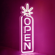 Vertical Neon Open Sign for Dispensary hot pink color